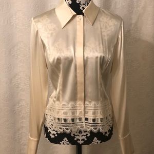 Button down cream blouse, 100% silk, Carlisle